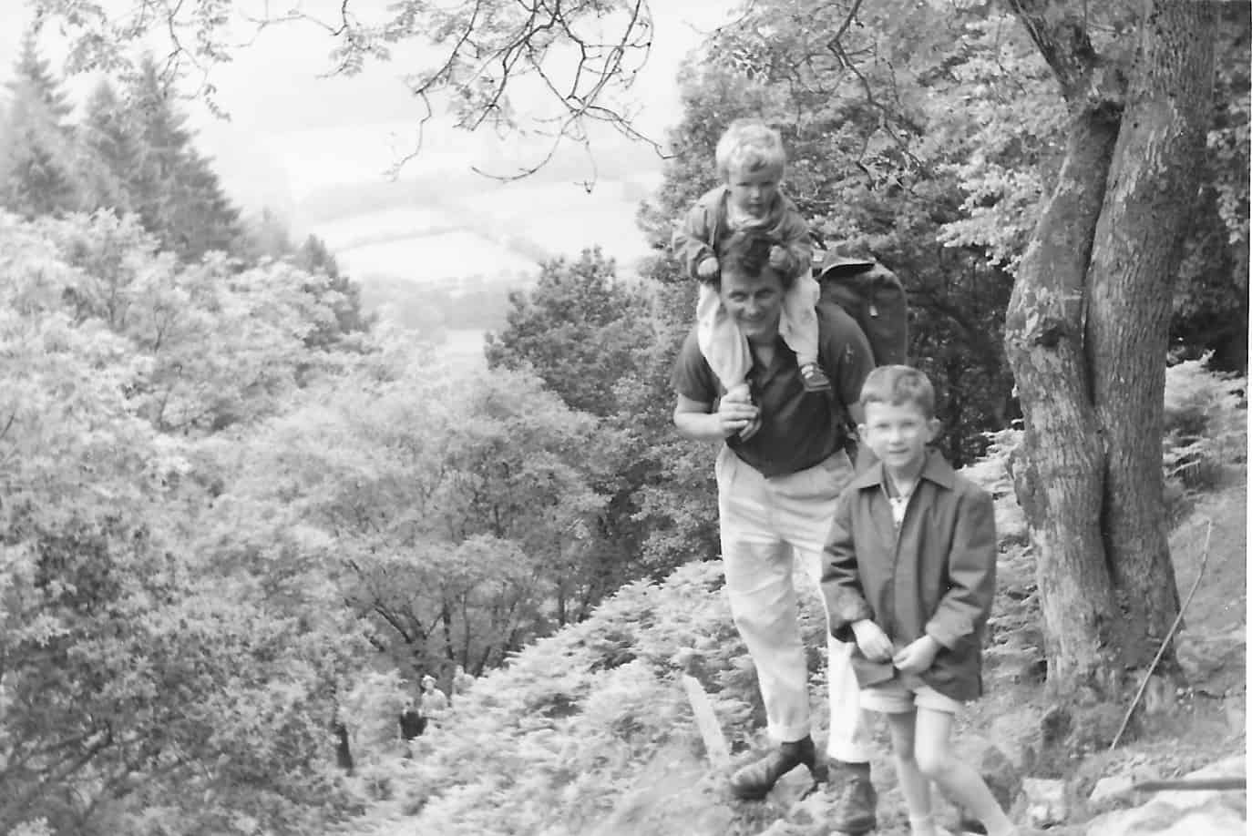 Julie on her Father's shoulders, climbing Cadair Idris in 1963.